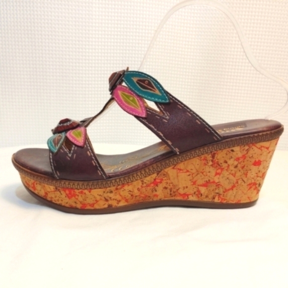 Spring Step Bonita Leather Jeweled Dragonfly Wedge Sandals Colorful 10.5 - Picture 6 of 13